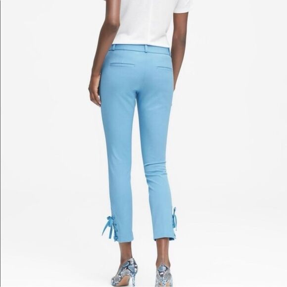 Banana Republic Lace Up Ankle Sloan Crop Pants Sky Blue 8 Long - Picture 3 of 15